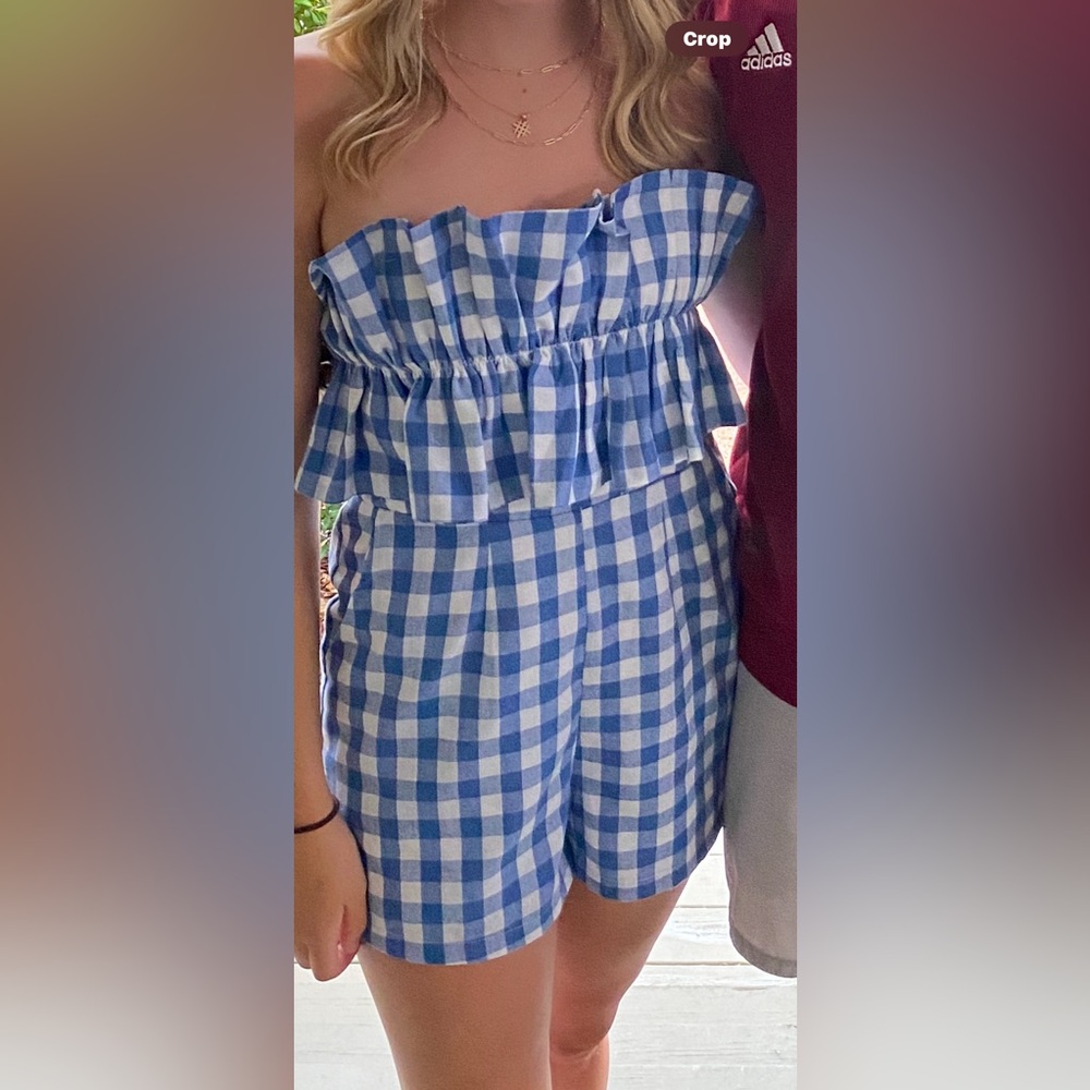 The Impeccable Pig Blue and White Checkered Romper